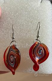 Orecchini e collana vetro rosso