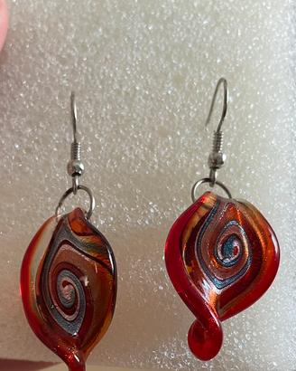Orecchini e collana vetro rosso