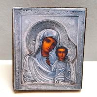 Miniatura legno di antica Icona Russa Madonna con