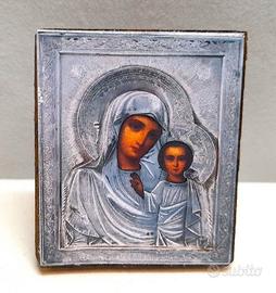 Miniatura legno di antica Icona Russa Madonna con