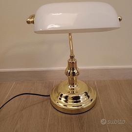 Lampada da tavolo ministeriale in ottone e vetro