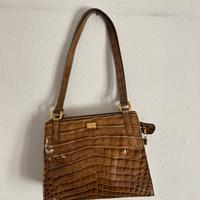 Borsa Ferre Milano effetto coccodrillo marrone