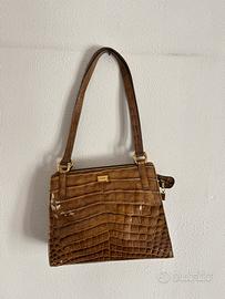 Borsa Ferre Milano effetto coccodrillo marrone