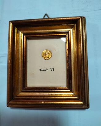 Quadretto vintage riproduz. monetina oro Paolo VI