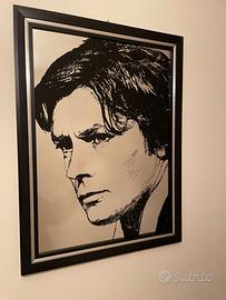 QUADRO A SPECCHIO CON ALAIN DELON-VINTAGE ANNI '70