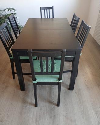 Tavolo allungabile IKEA BJURSTA nero + 6 sedie