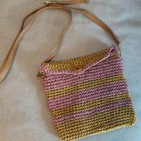 Borsa a tracolla rigata rosa e senape