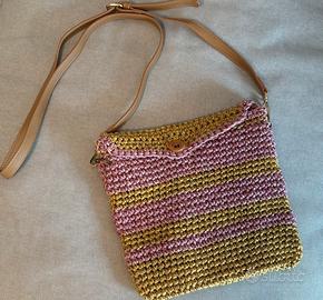 Borsa a tracolla rigata rosa e senape