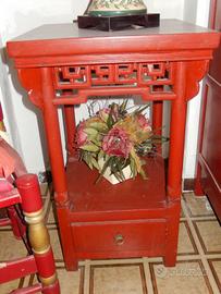 Tavolino etnico rosso, 1 cassetto  46 x 46 cm