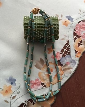 collana vintage doppio filo etnica verde azzurro 