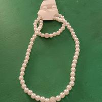 Set Collana Bracciale orecchini Perle Bigiotteria 