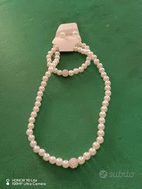 Set Collana Bracciale orecchini Perle Bigiotteria 