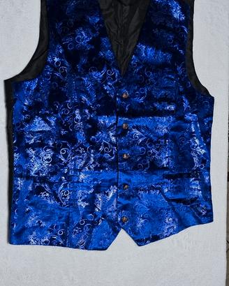 Gilet blu e nero in simil raso