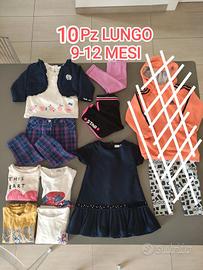 Set 10 pz abiti lunghi 9-12 mesi, tanti marchi