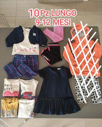 Set 10 pz abiti lunghi 9-12 mesi, tanti marchi