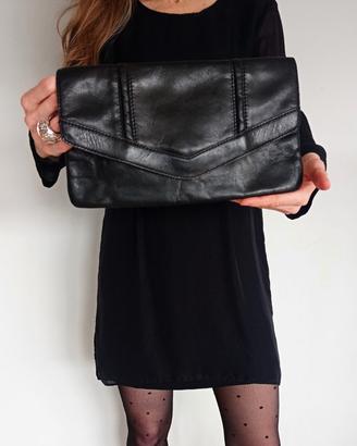 Borsetta a busta vintage in vera pelle nera