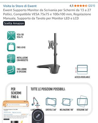 Supporto Monitor da Scrivania 13"-27" VESA 75/100