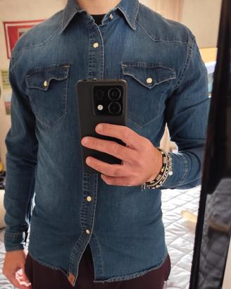 Camicia denim blu slim fit uomo M – effetto slavat