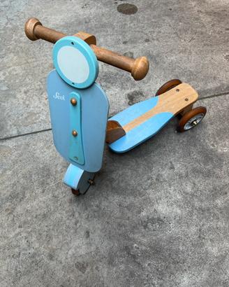 Monopattino 3 ruote a forma di vespa in legno