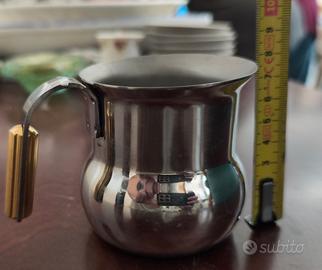 Lattiera Vintage in Acciaio Inox con Manico Dorato