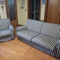 Coppia divano 3 posti e poltrona in tessuto