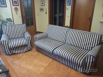 Coppia divano 3 posti e poltrona in tessuto