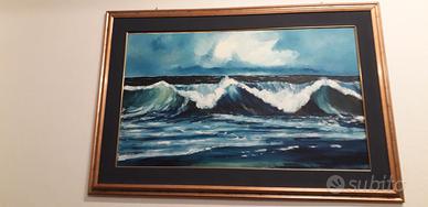 quadro dipinto  a olio su tela  mare in tempesta  