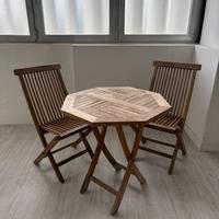 set tavolo + 2 sedie da giardino in teak