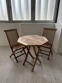 set tavolo + 2 sedie da giardino in teak