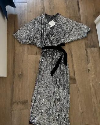 Abito lungo di paillettes argento Dixie S/M