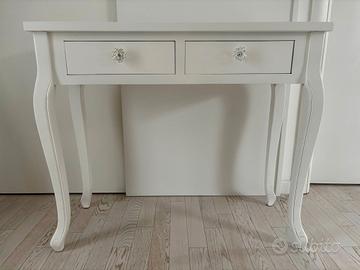 Consolle bianco laccato con pomelli in vetro 