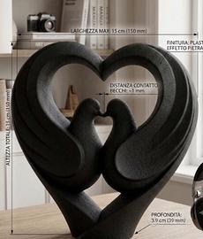 Statua Cigni Cuore Nera Design Moderno Ceramica