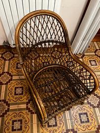 Coppia Poltroncina vimini rattan vintage