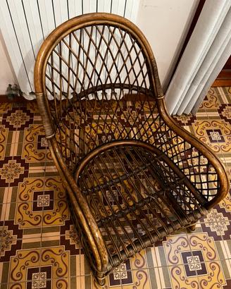 Coppia Poltroncina vimini rattan vintage