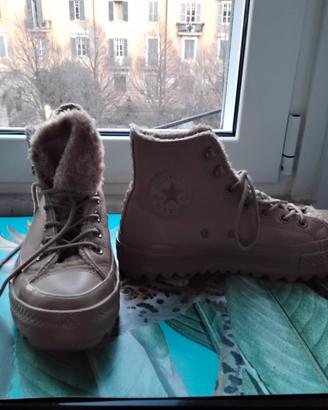 Converse all star platform con pelliccia