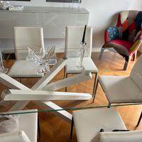 tavolo da pranzo di designe con 6 sedie in pelle