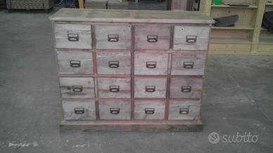 cassettiera 10 cassetti in legno vecchio recuperat