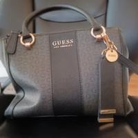 Mini bag Guess nera/antracite con dettagli oro