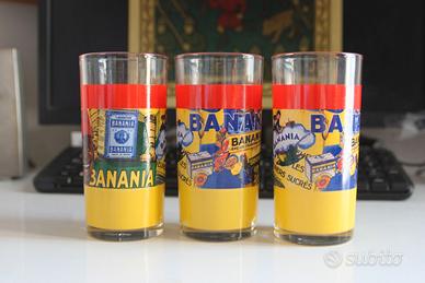 3 BICCHIERI BANANIA h 12,5 cm nuovi mai usati da c