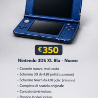 Nintendo 3DS XL Blu Nuovo + 2 Giochi in Omaggio
