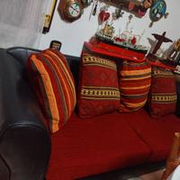 Divano  pelle e tessuto