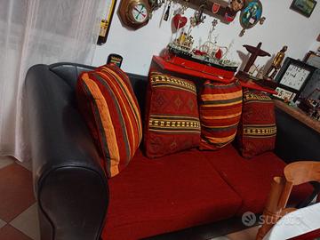 Divano  pelle e tessuto