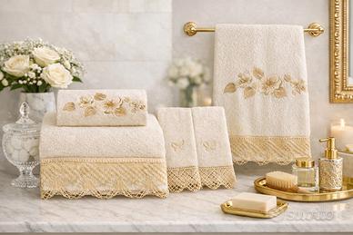 Asciugamani in cotone nuovi e ricamati a mano