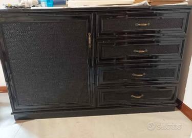 Credenza vintage anni '70 con intreccio rattan lac