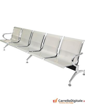 Panca per sala attesa 5 posti in acciaio Silver