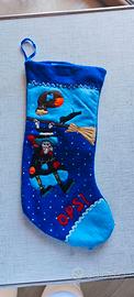 Calza della Befana in Feltro Blu con Befana Volant