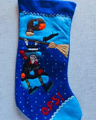 Calza della Befana in Feltro Blu con Befana Volant
