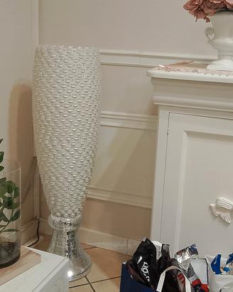 vaso alto bianco e argento 