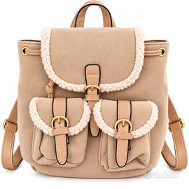 Zaino Donna Beige Suede Teddy con 2 Tasche