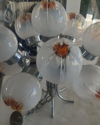 Lampadario anni 70 Mazzega vetro Murano a 11 Sfere